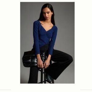 Anthropologie Maeve sweet heart top long sleeve blue size XS